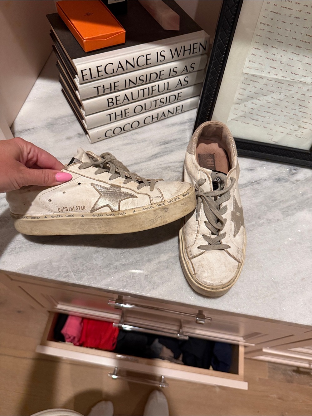 Golden Goose White Sneakers with Beige Star